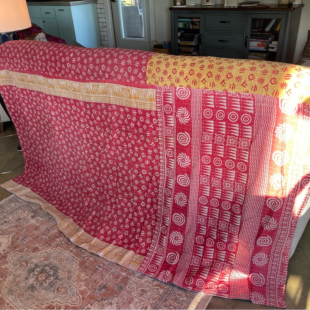 Twin 85x55 Kantha Handmade Quilt Boho Festival Hippie 100% Cotton Brand New